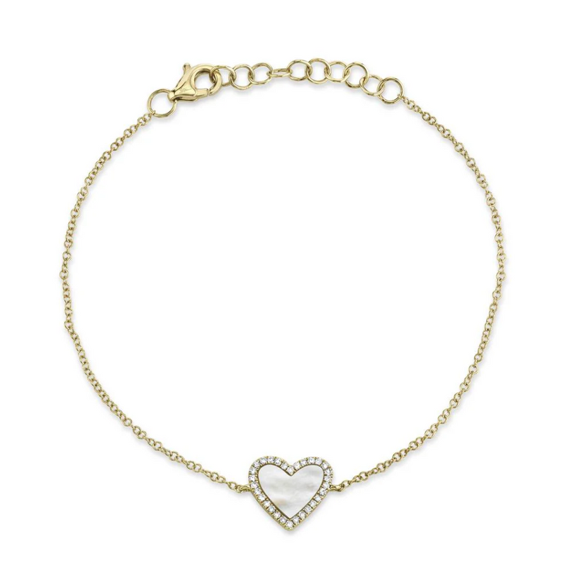 WHITE GOLD DIAMOND & MOTHER OF PEARL HEART BRACELET
