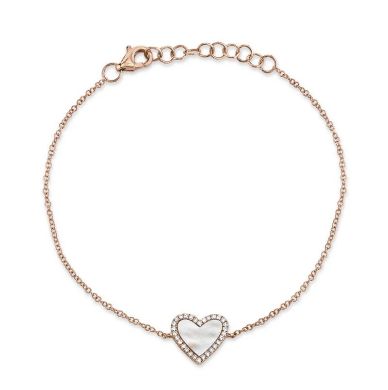 WHITE GOLD DIAMOND & MOTHER OF PEARL HEART BRACELET