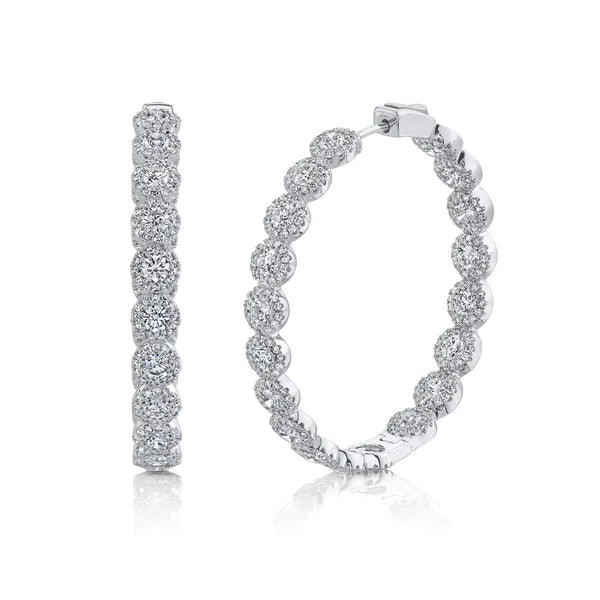 14K White Gold Diamond Hoop Earring-Earrings-Maurice's Jewelers-