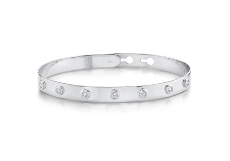 14K White Gold Diamond Bezel Latch Bangle