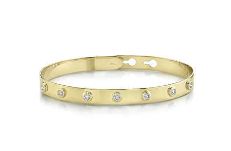 14K White Gold Diamond Bezel Latch Bangle