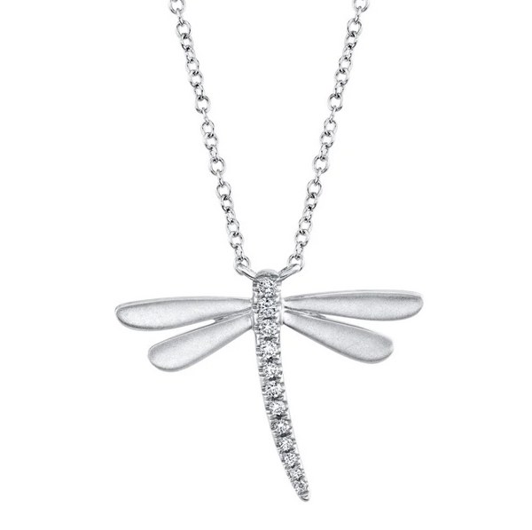 WHITE GOLD DIAMOND DRAGONFLY MATTE NECKLACE
