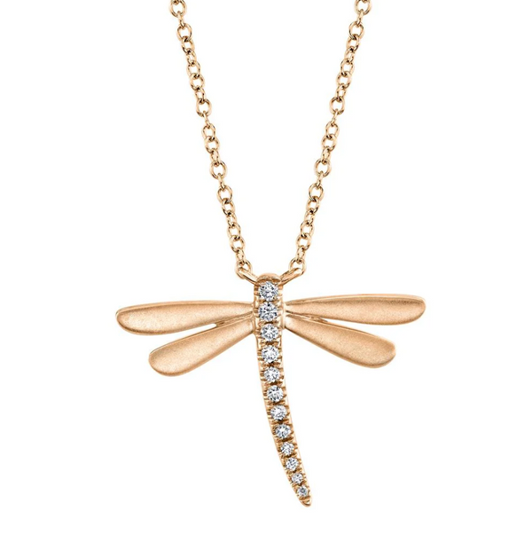 WHITE GOLD DIAMOND DRAGONFLY MATTE NECKLACE