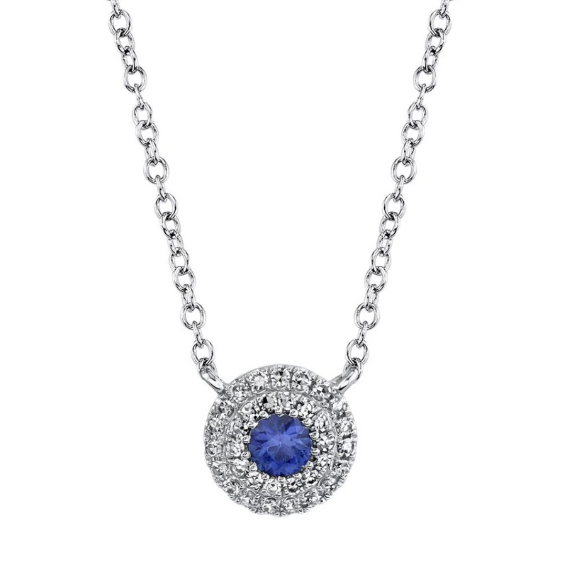 WHITE GOLD DIAMOND & BLUE SAPPHIRE NECKLACE