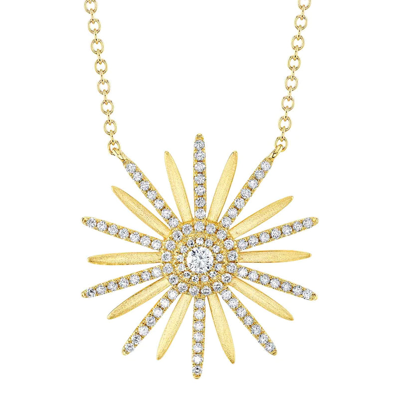 Mountz Collection Diamond Flower Pendant Necklace in 14K Yellow