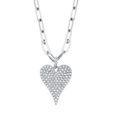 YELLOW GOLD DIAMOND PAVE HEART PAPER CLIP LINK NECKLACE