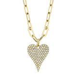 YELLOW GOLD DIAMOND PAVE HEART PAPER CLIP LINK NECKLACE