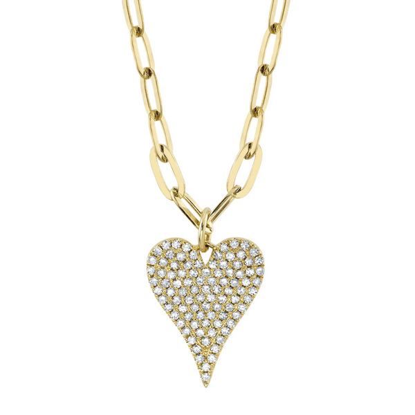 ROSE GOLD DIAMOND PAVE HEART PAPER CLIP LINK NECKLACE