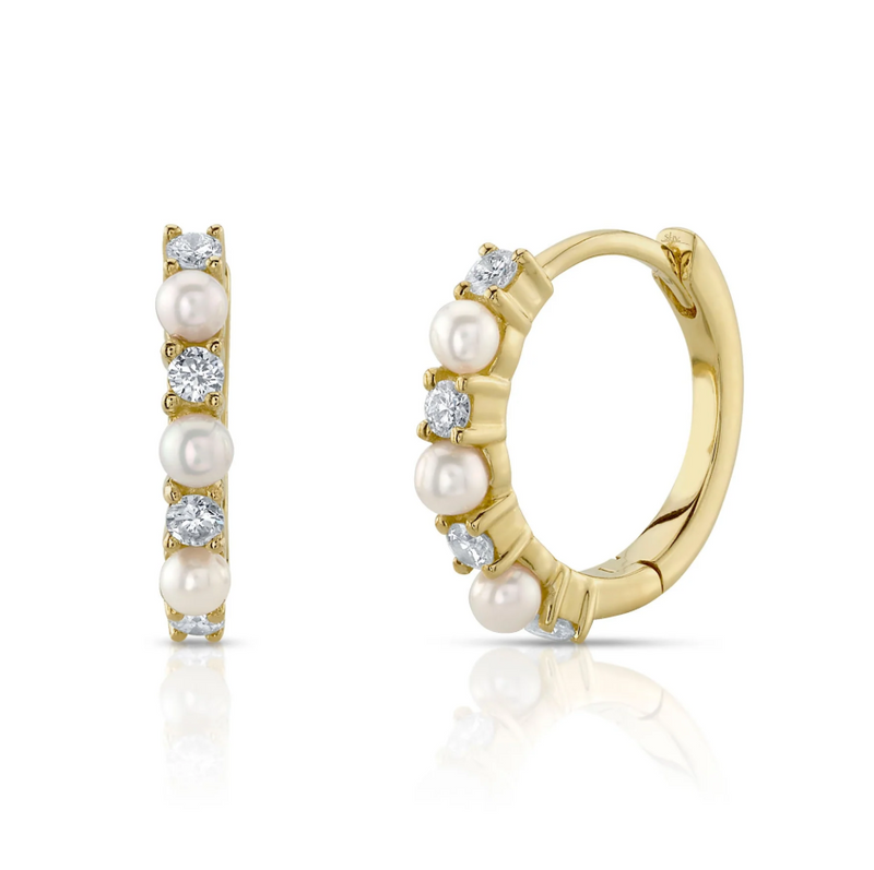 ROSE GOLD DIAMOND & CULTURED PEARL HUGGIE EARRING