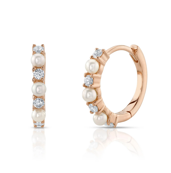 WHITE GOLD DIAMOND & CULTURED PEARL HUGGIE EARRING