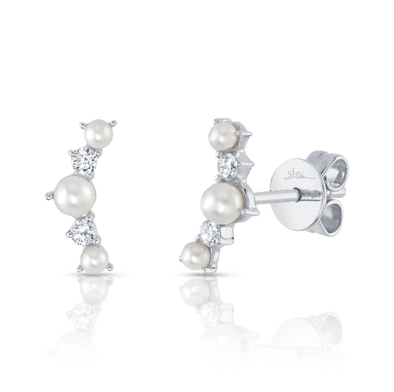 WHITE GOLD DIAMOND & CULTURED PEARL STUD EARRING