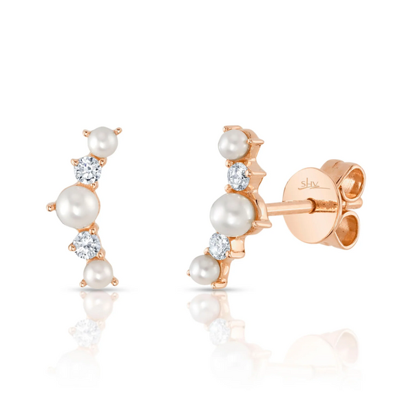 WHITE GOLD DIAMOND & CULTURED PEARL STUD EARRING