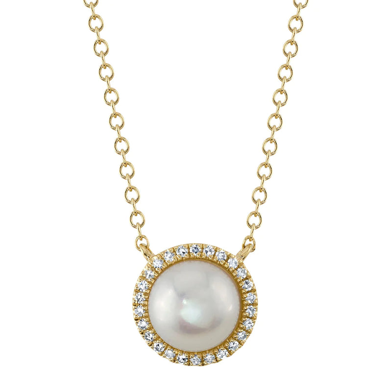 14K Yellow Gold Diamond and Cultured Pearl Necklace