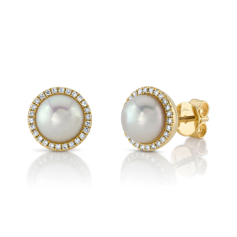 YELLOW GOLD DIAMOND & CULTURED PEARL STUD EARRING