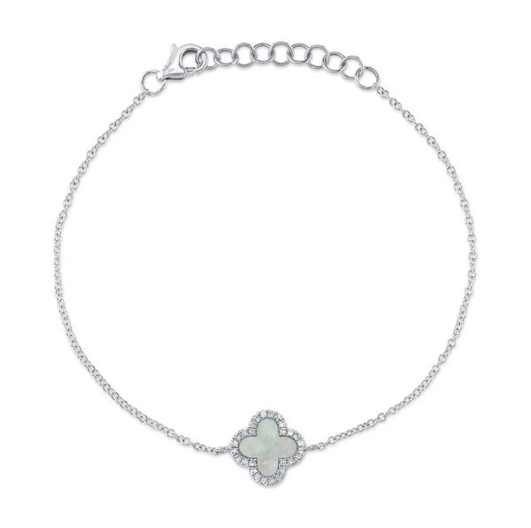 WHITE GOLD DIAMOND & MOTHER OF PEARL CLOVER BRACELET