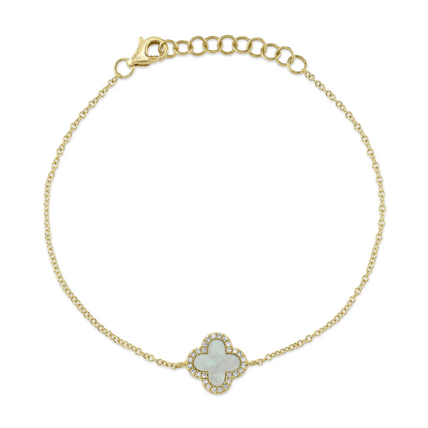 WHITE GOLD DIAMOND & MOTHER OF PEARL CLOVER BRACELET