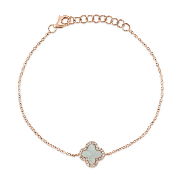 WHITE GOLD DIAMOND & MOTHER OF PEARL CLOVER BRACELET
