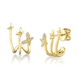 14K Yellow Gold Diamond Butterfly Earrings