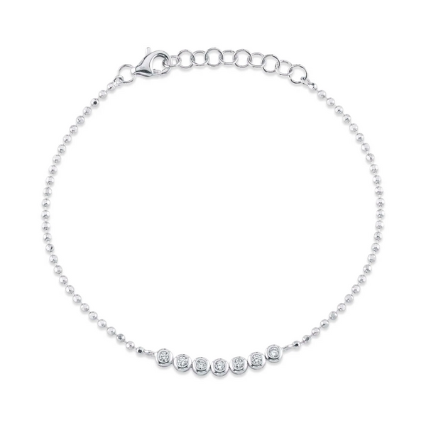 WHITE GOLD DIAMOND BEZEL FACETED BALL CHAIN BRACELET