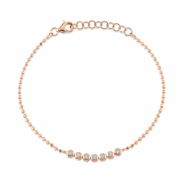 WHITE GOLD DIAMOND BEZEL FACETED BALL CHAIN BRACELET