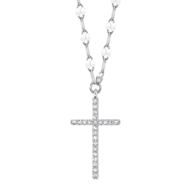 WHITE GOLD DIAMOND CROSS SPARKLE CHAIN NECKLACE
