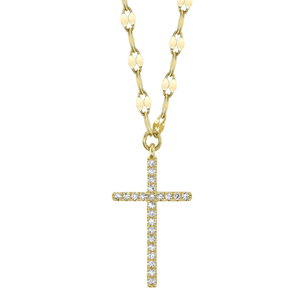 YELLOW GOLD DIAMOND CROSS SPARKLE CHAIN NECKLACE
