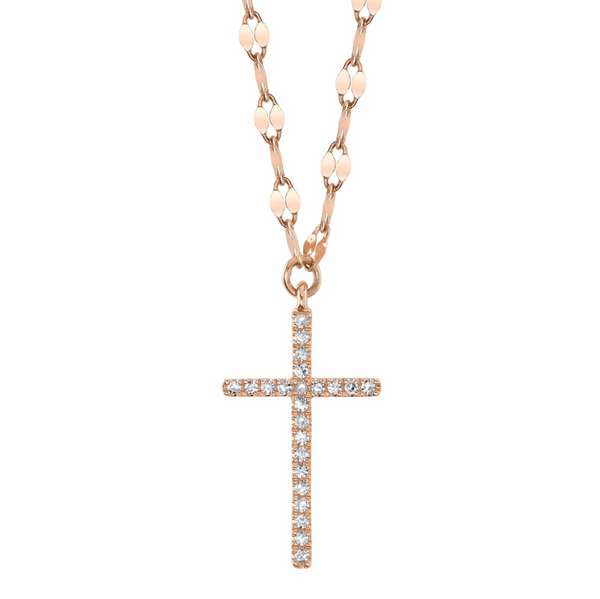 YELLOW GOLD DIAMOND CROSS SPARKLE CHAIN NECKLACE