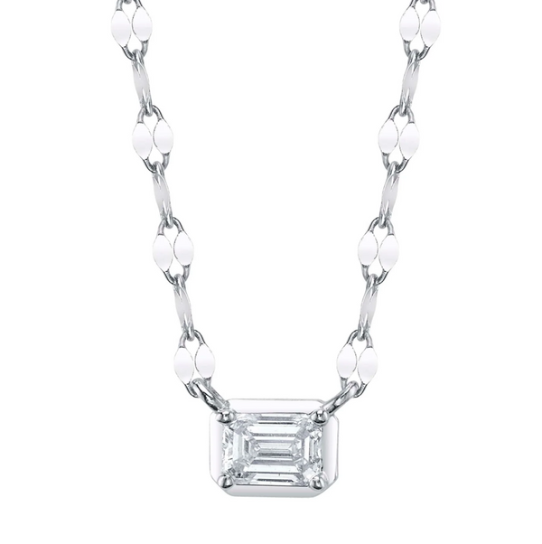 WHITE GOLD DIAMOND EMERALD SPARKLE CHAIN NECKLACE