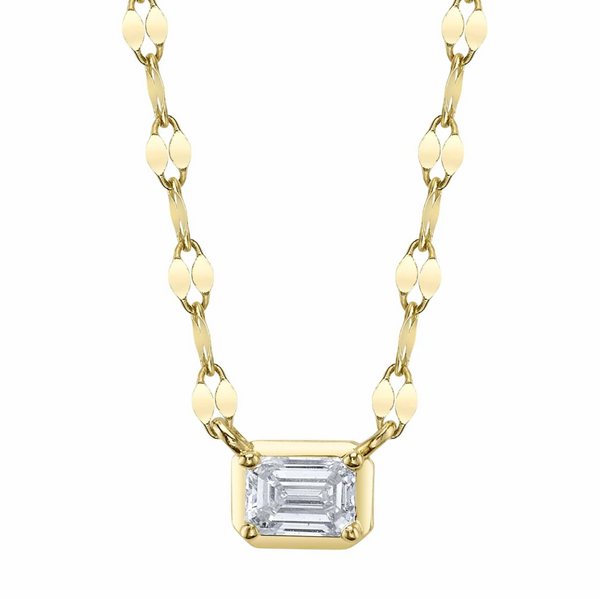 YELLOW GOLD DIAMOND EMERALD SPARKLE CHAIN NECKLACE