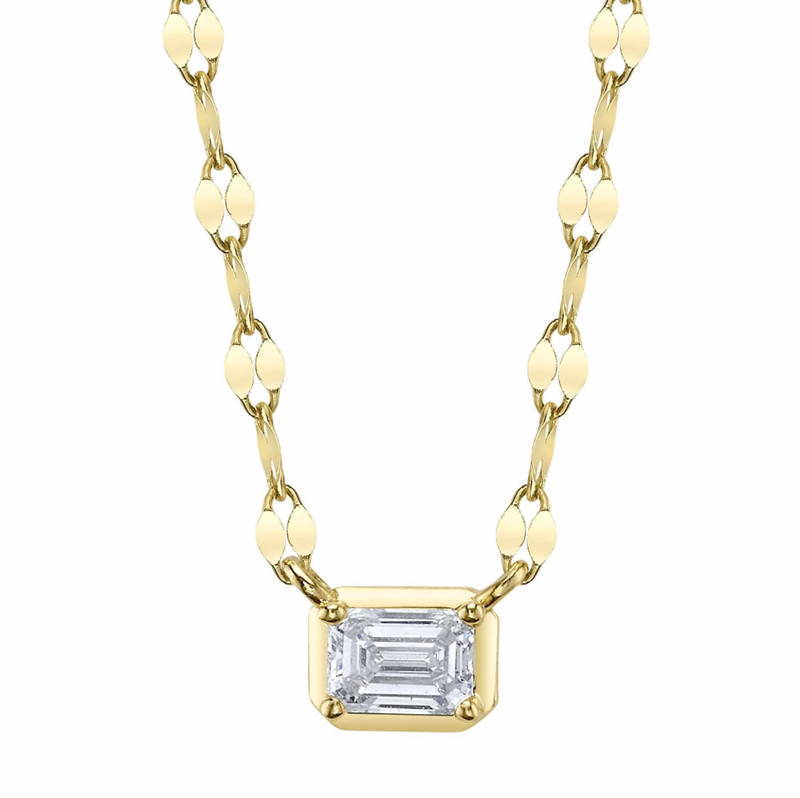 YELLOW GOLD DIAMOND EMERALD SPARKLE CHAIN NECKLACE