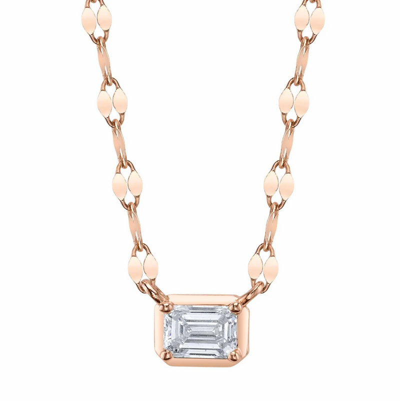 YELLOW GOLD DIAMOND EMERALD SPARKLE CHAIN NECKLACE