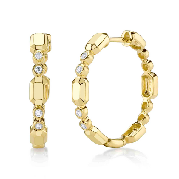 ROSE GOLD DIAMOND BEZEL GEO CUT HOOP EARRING