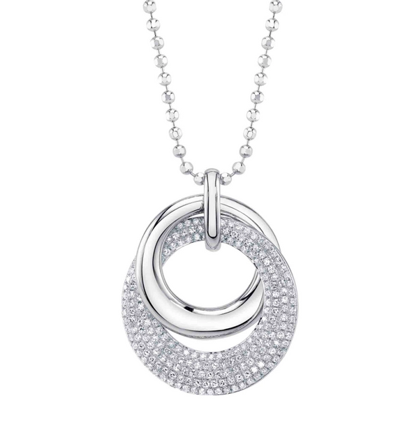 WHITE GOLD DIAMOND PAVE CIRCLE FACETED BALL CHAIN NECKLACE