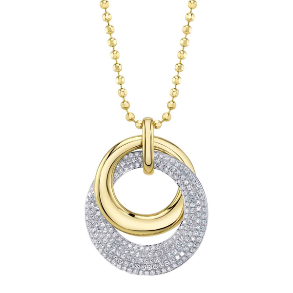 YELLOW GOLD DIAMOND PAVE CIRCLE FACETED BALL CHAIN NECKLACE