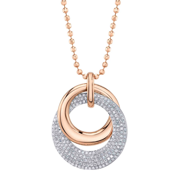 YELLOW GOLD DIAMOND PAVE CIRCLE FACETED BALL CHAIN NECKLACE