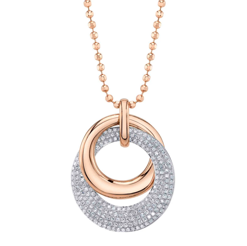 YELLOW GOLD DIAMOND PAVE CIRCLE FACETED BALL CHAIN NECKLACE