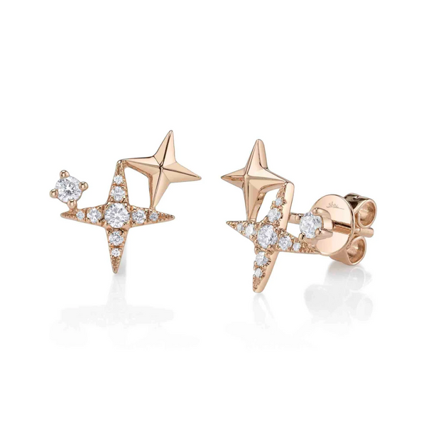 YELLOW GOLD DIAMOND STAR STUD EARRING