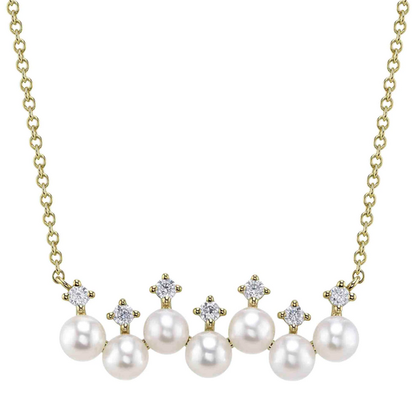 YELLOW GOLD DIAMOND & CULTURED PEARL NECKLACE