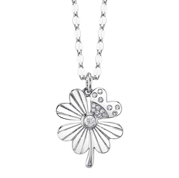 WHITE GOLD DIAMOND CLOVER SPARKLE CHAIN NECKLACE