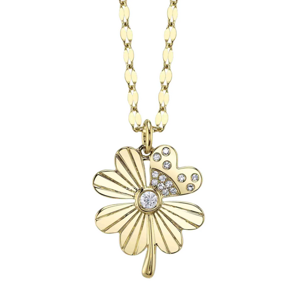 YELLOW GOLD DIAMOND CLOVER SPARKLE CHAIN NECKLACE