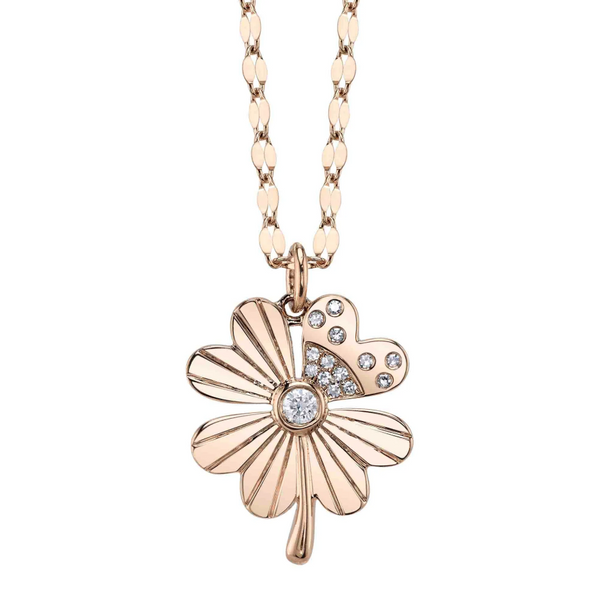 YELLOW GOLD DIAMOND CLOVER SPARKLE CHAIN NECKLACE