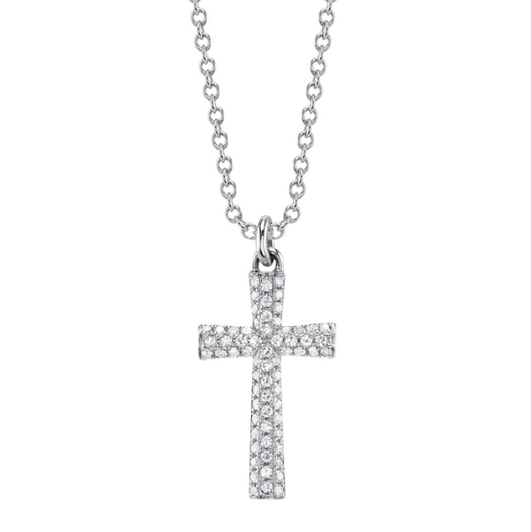 WHITE GOLD DIAMOND PAVE CROSS NECKLACE