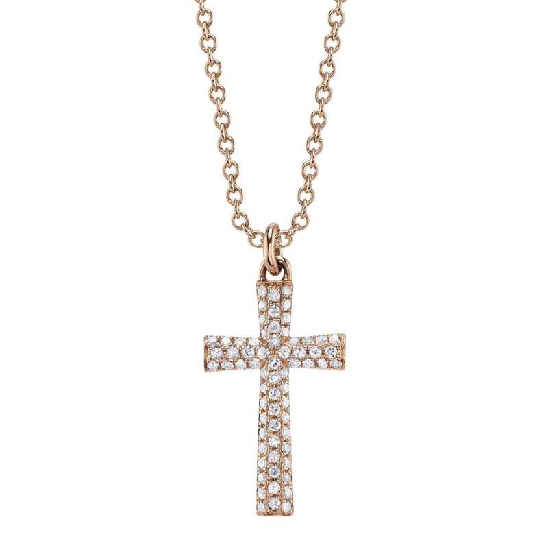 YELLOW GOLD DIAMOND PAVE CROSS NECKLACE
