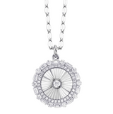 YELLOW GOLD DIAMOND BAGUETTE BEZEL RIBBED CIRCLE SPARKLE CHAIN NECKLACE