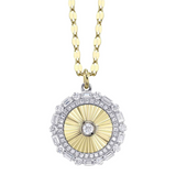 YELLOW GOLD DIAMOND BAGUETTE BEZEL RIBBED CIRCLE SPARKLE CHAIN NECKLACE