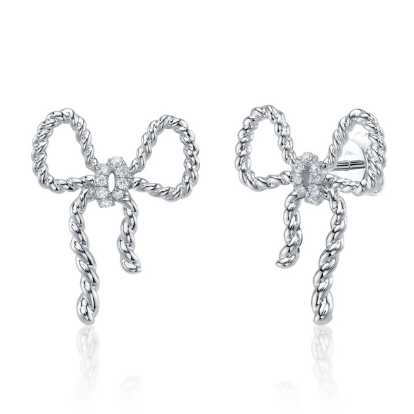 WHITE GOLD DIAMOND BOW STUD EARRING