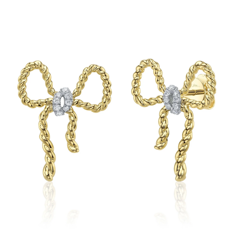 YELLOW GOLD DIAMOND BOW STUD EARRING