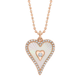 TWO TONE WHITE GOLD DIAMOND PAVE RIBBED HEART SPARKLE CHAIN NECKLACE