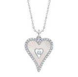 TWO TONE WHITE GOLD DIAMOND PAVE RIBBED HEART SPARKLE CHAIN NECKLACE
