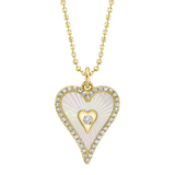 TWO TONE WHITE GOLD DIAMOND PAVE RIBBED HEART SPARKLE CHAIN NECKLACE